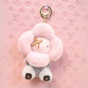 Vivienne Inspired Luxury Pink and Gray Floral Plush Charm